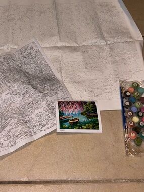 NEW Wisteria Boat Landscape DIY Paint by Numbers Kit with Acrylic Paints and